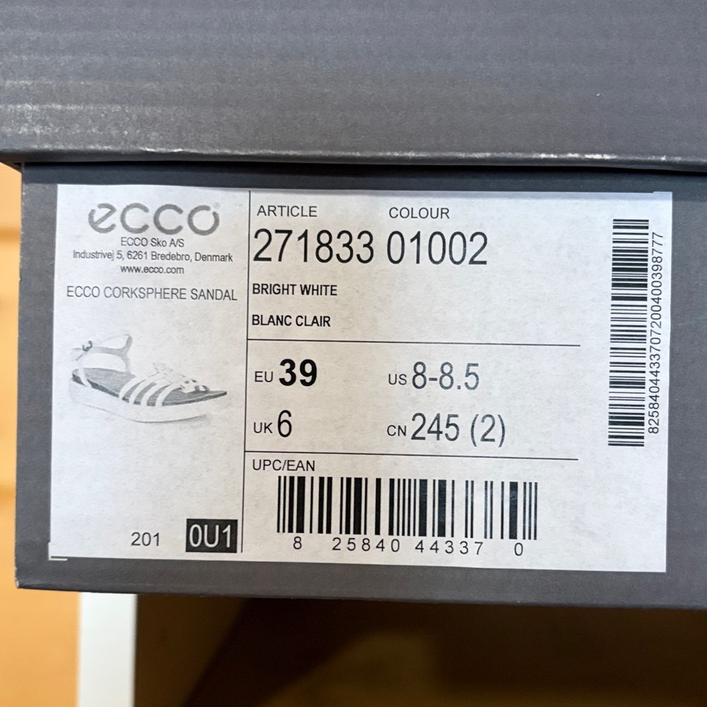 Ecco White Corkspere Sandal sz 39 - Picture 8 of 8